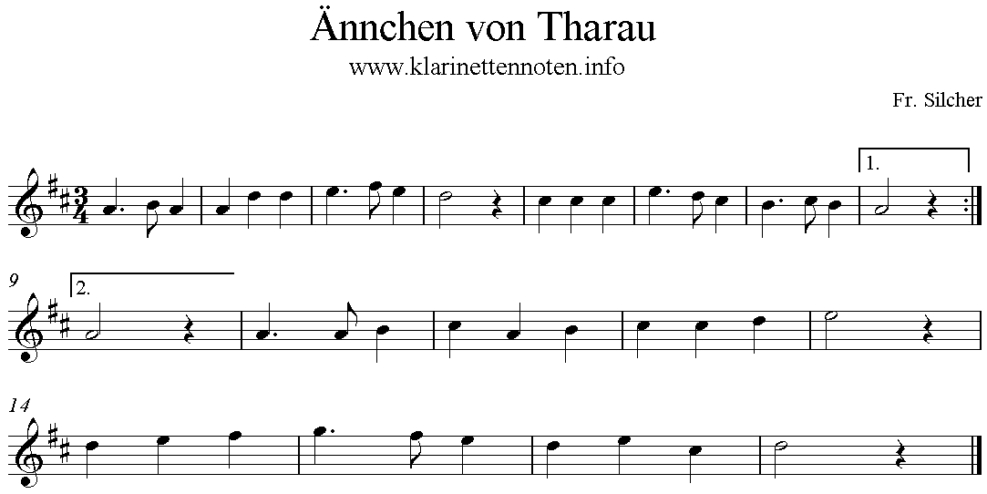 Ännchen von Tharau, D-Dur, Klarinette